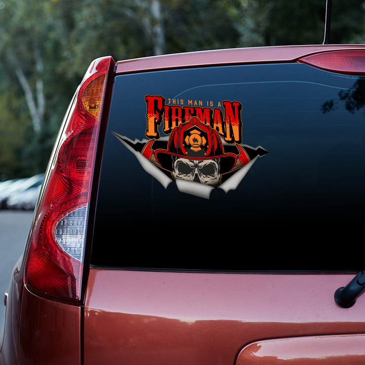 Vintage Firefighter Skull 3D Vinyl Car Decal Sticker