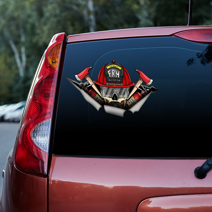 FRM Firefighter Fire Skull 3D Vinyl Car Decal Sticker