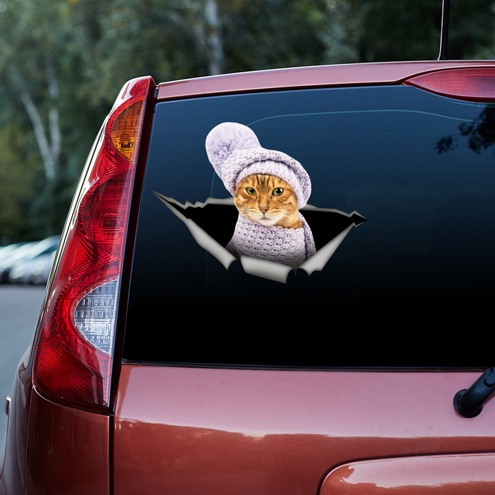 Bengal Cat Loves Winter 3D Vinyl Car Decal Sticker