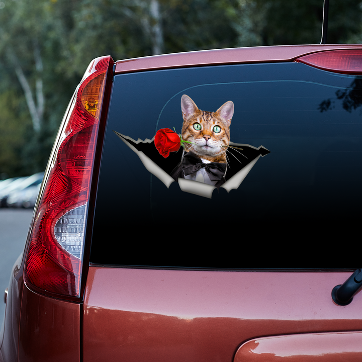 Bengal Cat Car Crack Sticker 3D Vinyl Car Decal Sticker