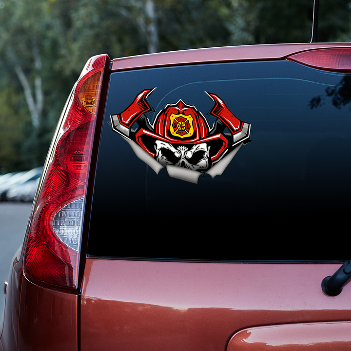 FireFighter Skull 3D Vinyl Car Decal Sticker