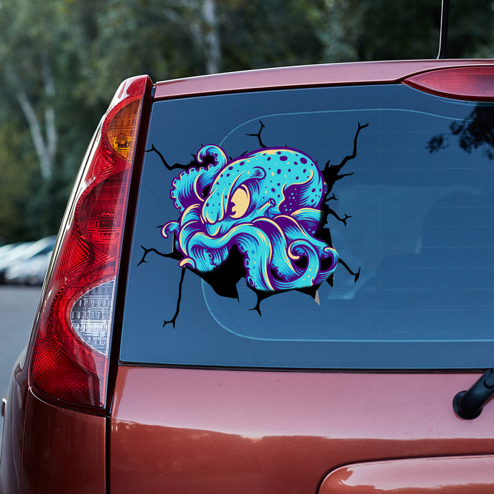 Grumpy Cartoon Octopus 3D Vinyl Car Decal Sticker