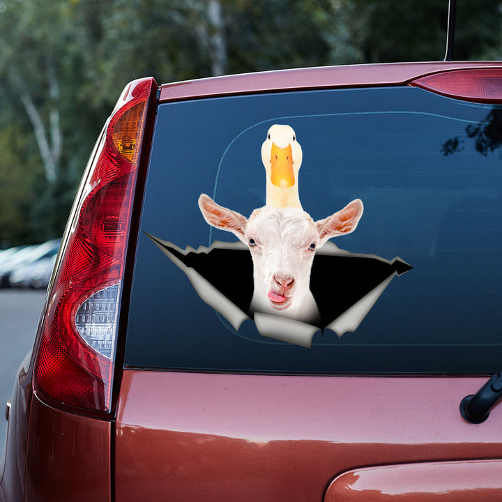 Funny Goat With Duck 3D Vinyl Car Decal Sticker