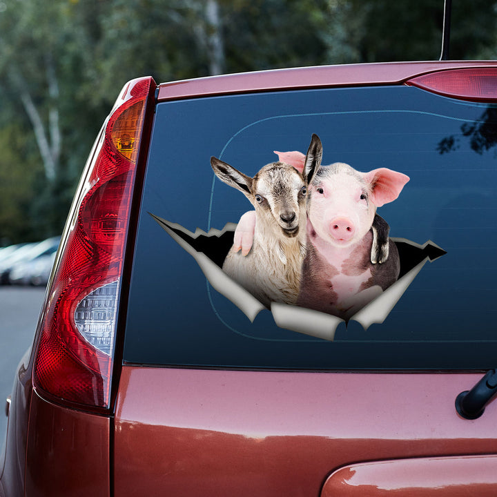 Funny Goat And Pig Friendly 3D Vinyl Car Decal Sticker