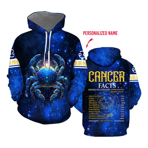 Cancer Nutrition Facts Blue Galaxy Custom Name Hoodie For Men & Women