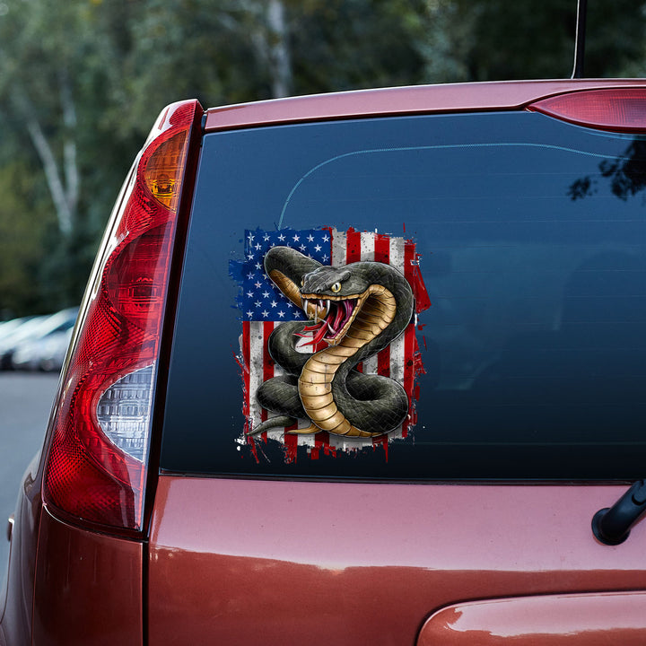 Don't Tread On Me American Flag Cobra Snake Vinyl Car Decal Sticker 