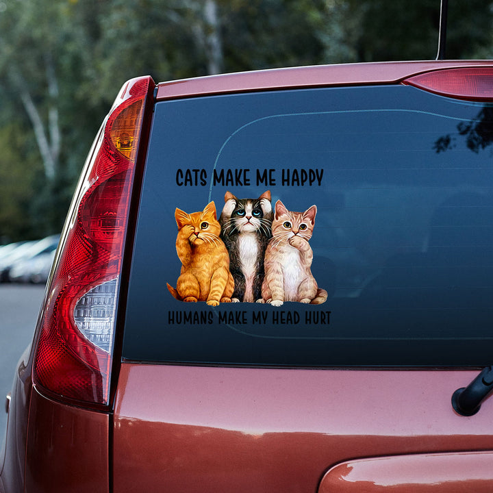 Cats Make Me Happy Vinyl Car Decal Sticker