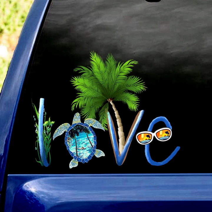 Turtle Love Beach Vinyl Car Decal Sticker