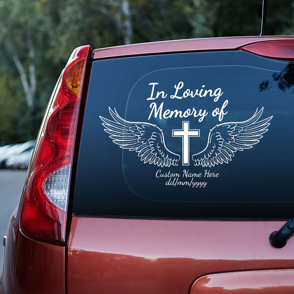 In Loving Memory Angel Wings Cross Custom Text Vinyl Car Decal Sticker CS1733