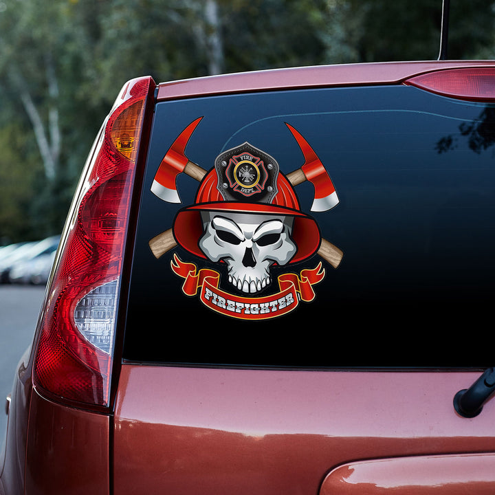 Fireman Skull Wearing A Helmet 3D Vinyl Car Decal Sticker