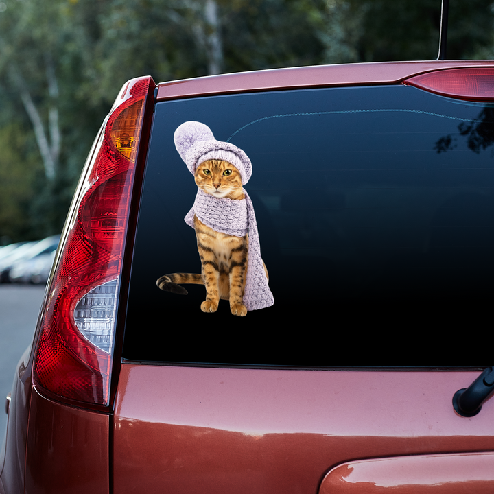Bengal Cat Loves Winter 3D Vinyl Car Decal Sticker