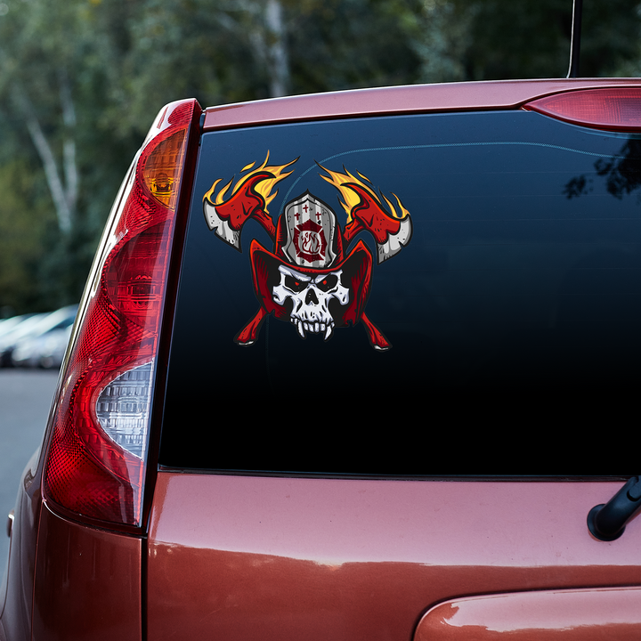 Skull Wear Fireman Helmet 3D Vinyl Car Decal Sticker