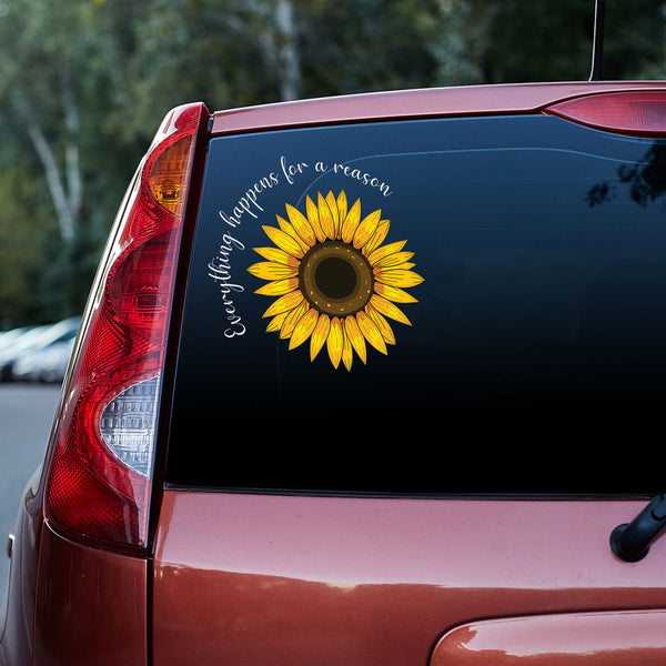 Sunflower Everything Happens For A Reason 3D Vinyl Car Decal Sticker