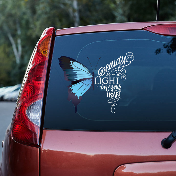 Blue Butterfly Beautiful In Your Heart Vinyl Car Decal Sticker 