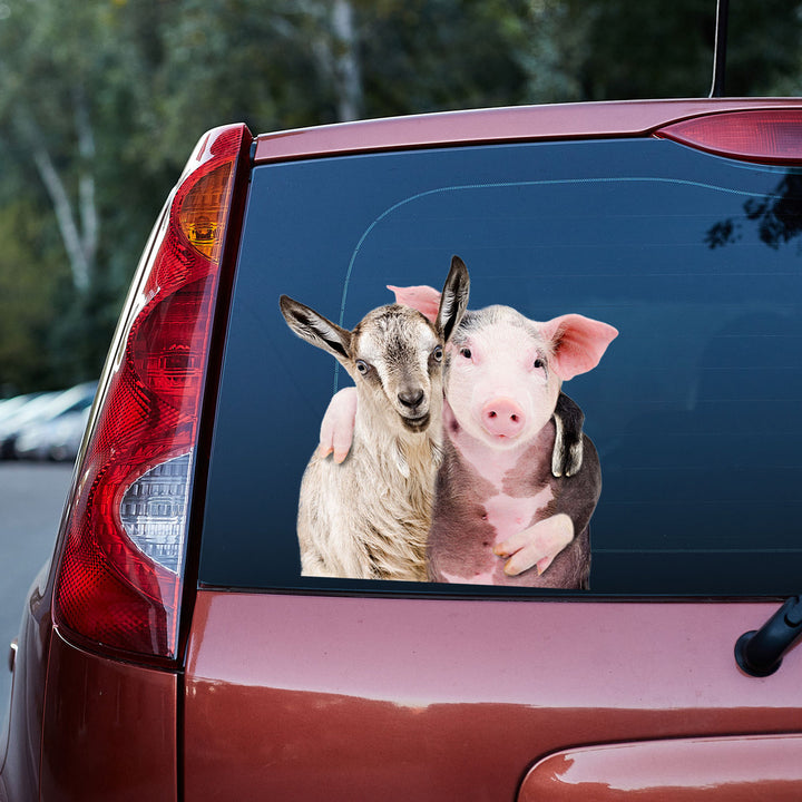 Funny Goat And Pig Friendly 3D Vinyl Car Decal Sticker