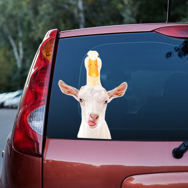 Funny Goat With Duck 3D Vinyl Car Decal Sticker