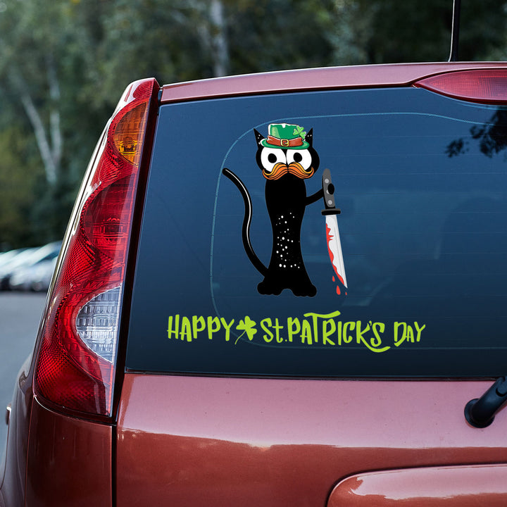 Black Cat Happy St Patricks Day Vinyl Car Decal Sticker