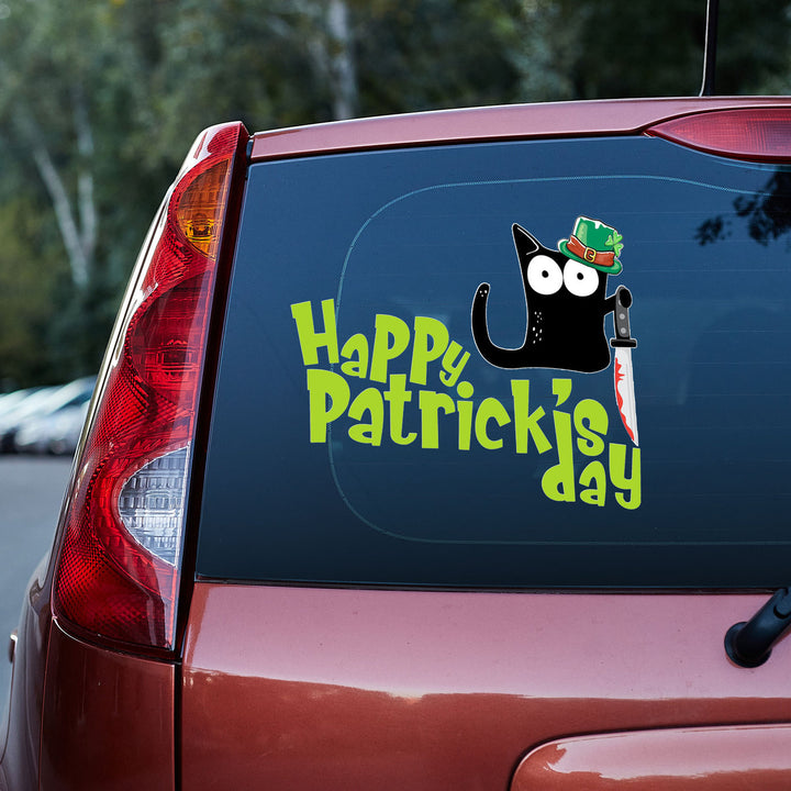 Happy Patricks Day With Black Cat Vinyl Car Decal Sticker