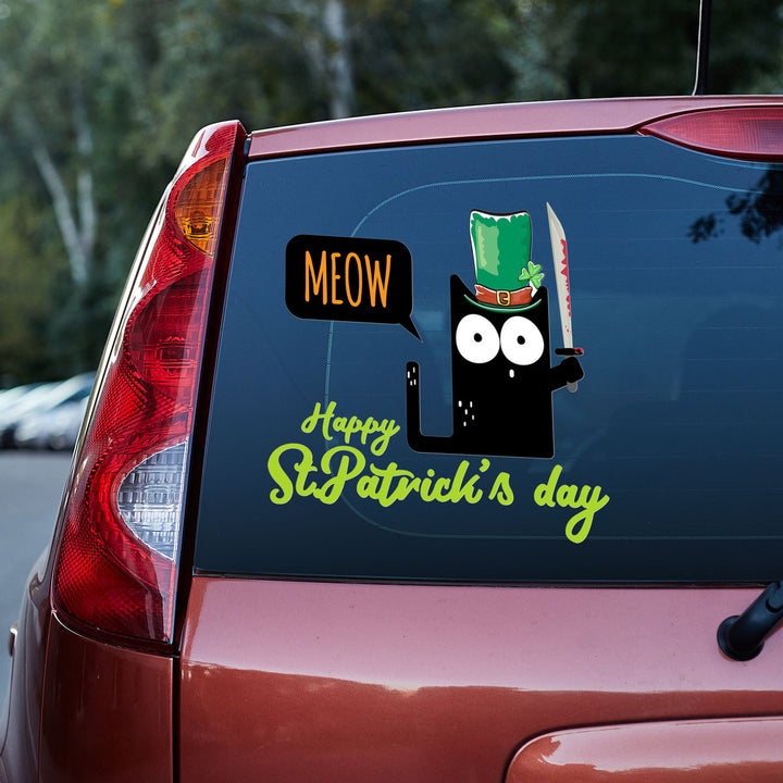 Black Cat St Patricks Day Vinyl Car Decal Sticker