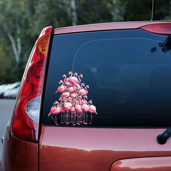 Flamingos Christmas Tree 3D Vinyl Car Decal Sticker