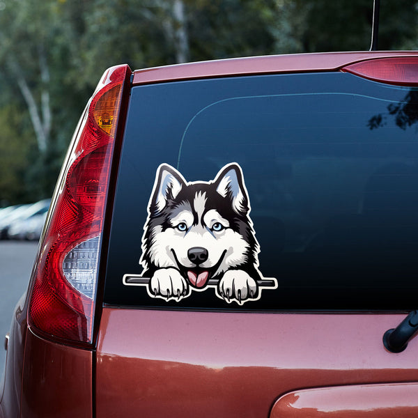 Siberian Husky Dog Peeking Peek-A-Boo Breed Happy Face Puppy Pet Vinyl Car Decal Stickers CS5783