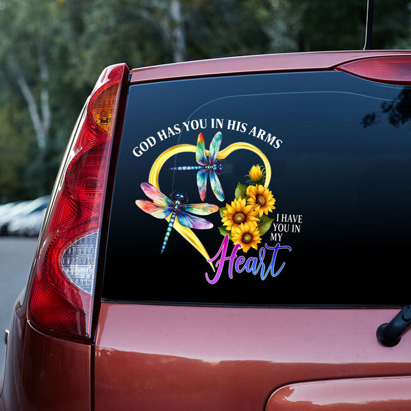 Memorial Dragonfly Sunflower Hearts Custom Text Vinyl Car Decal Sticker CS5825