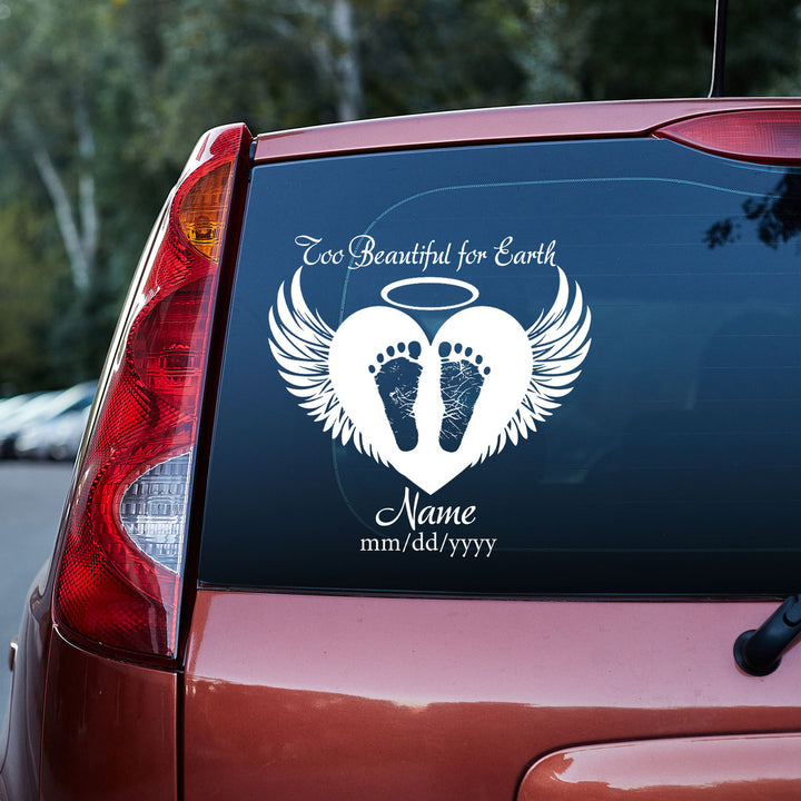 Footprints Heart Angel Wings Memorial Custom Text Vinyl Car Decal Sticker