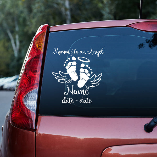 Mommy To An Angel Wings Baby Memorial Custom Text Vinyl Car Decal Sticker