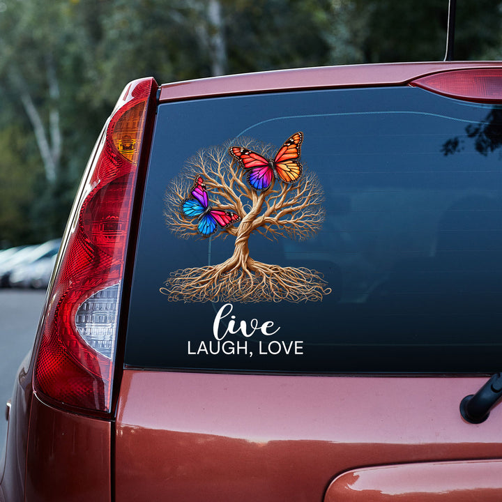 Colorful Butterflies Tree Memorial Vinyl Car Decal Sticker