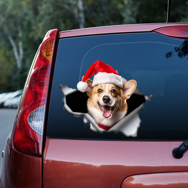 Funny Corgi Dog Santa Christmas Hat 3D Vinyl Car Decal Stickers CS8037
