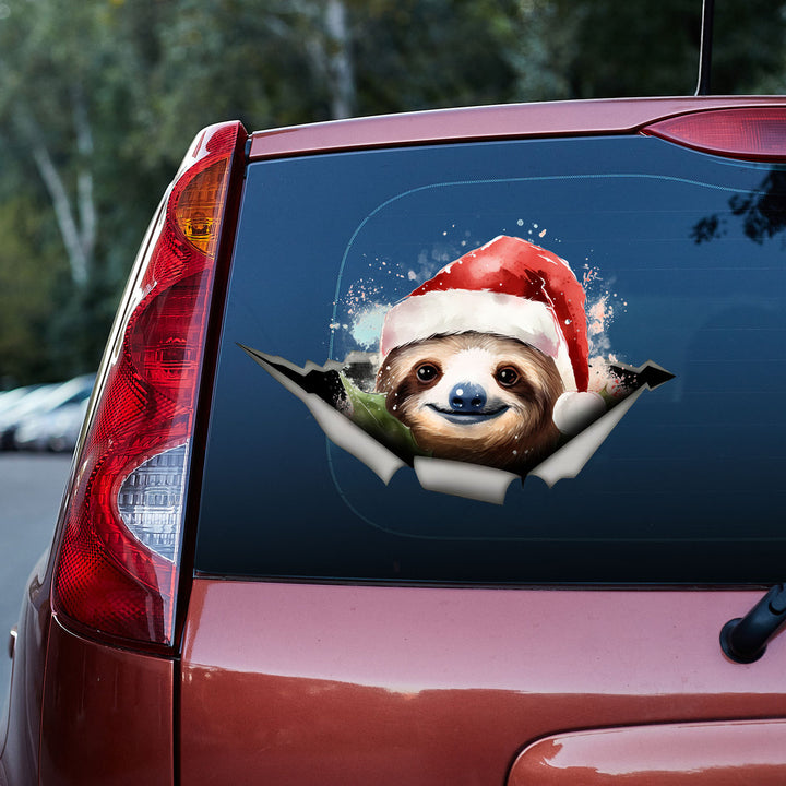 Sloth With Santa Hat 3D Vinyl Car Decal Stickers CS8113