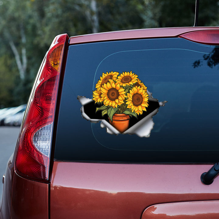 Yellow Sunflower Vase 3D Vinyl Car Decal Stickers CS8153