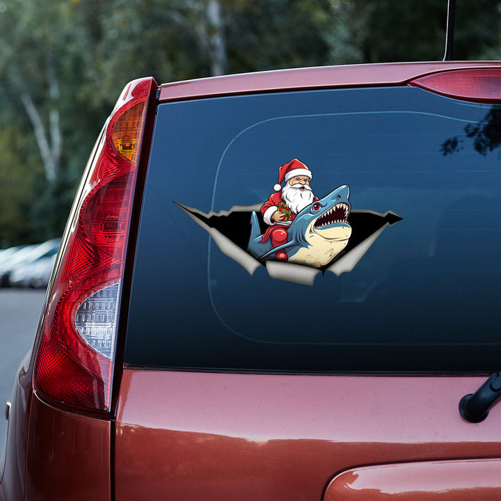Santa Riding Shark 3D Vinyl Car Decal Stickers CS8209
