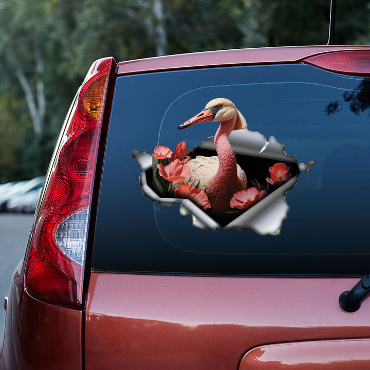 Pink Flamingo With Flowers 3D Vinyl Car Decal Stickers CS8337