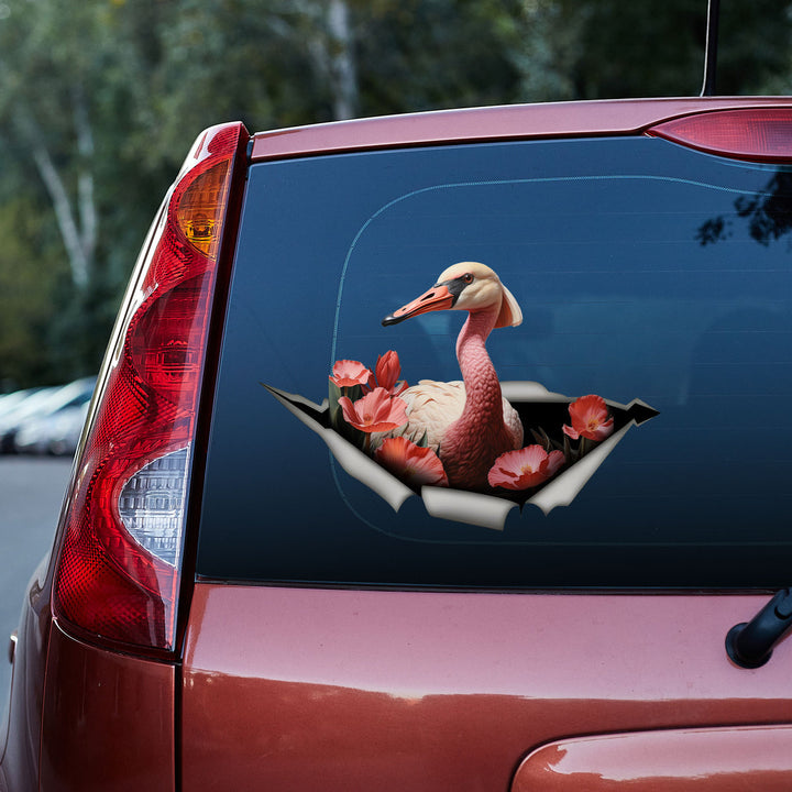 Pink Flamingo With Flowers 3D Vinyl Car Decal Stickers CS8337