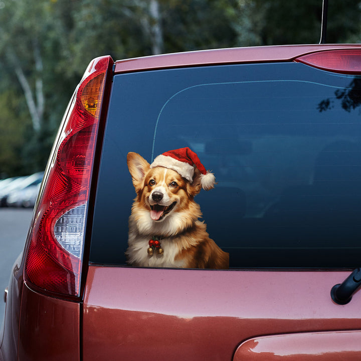 Corgi Dog With Santa Hat 3D Vinyl Car Decal Stickers CS8380