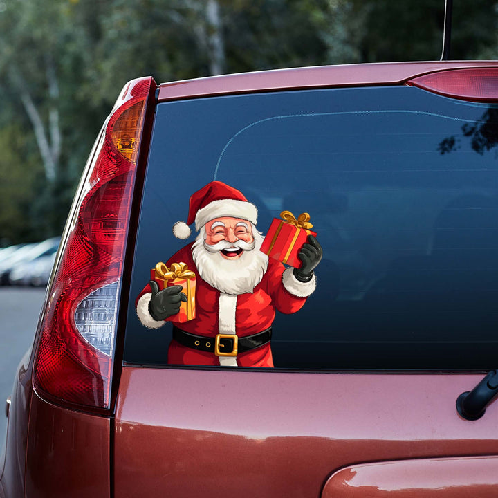 Funny Santa With Christmas Gift 3D Vinyl Car Decal Stickers CS8500