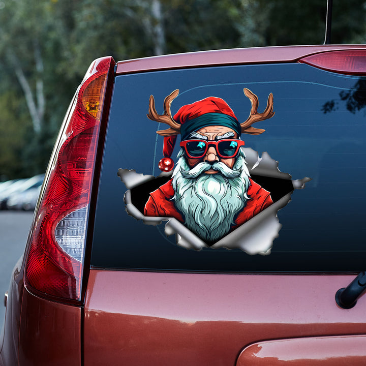 Funny Santa With Deerhorn 3D Vinyl Car Decal Stickers CS8502