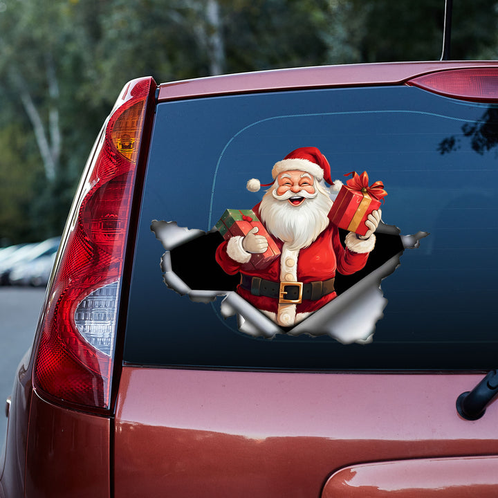 Red Santa With Gift 3D Vinyl Car Decal Stickers CS8520