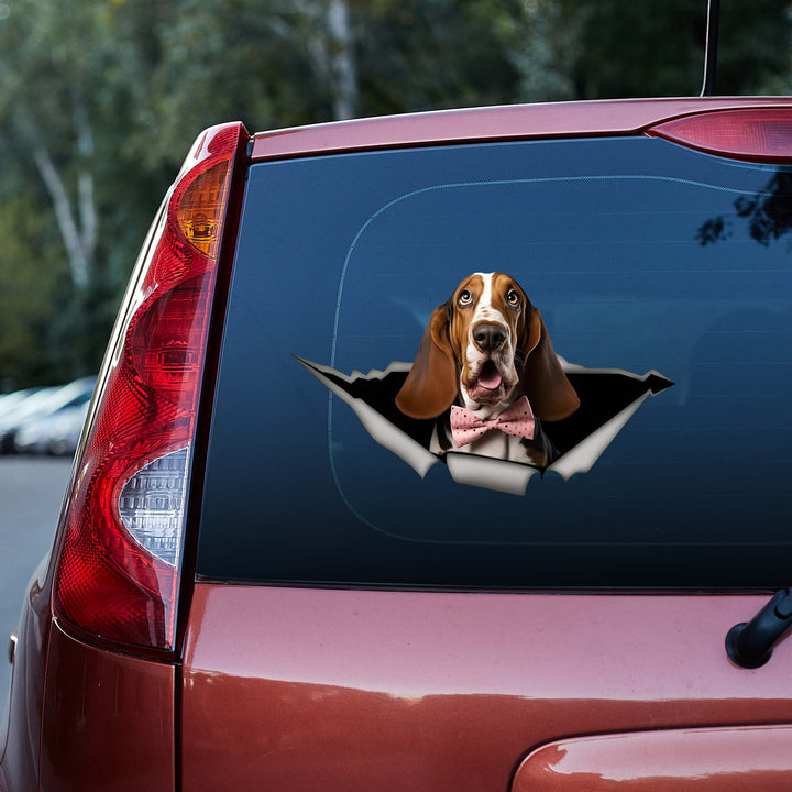 Basset Hound Dog Wearing Bow Tie 3D Vinyl Car Decal Stickers CS8527