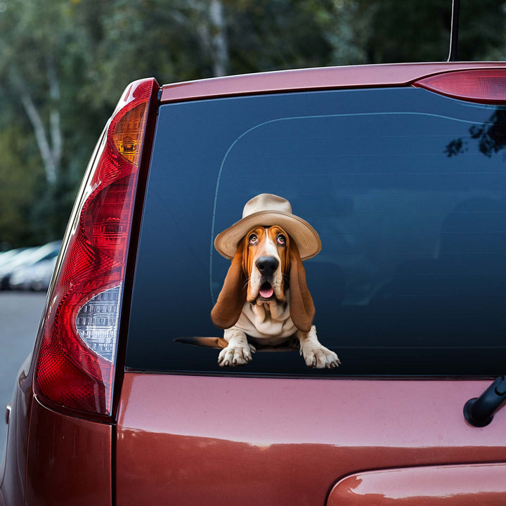 Basset Hound Dog Wearing Hat 3D Vinyl Car Decal Stickers CS8531