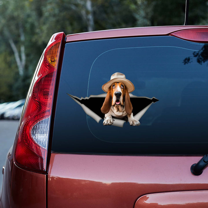 Basset Hound Dog Wearing Hat 3D Vinyl Car Decal Stickers CS8531