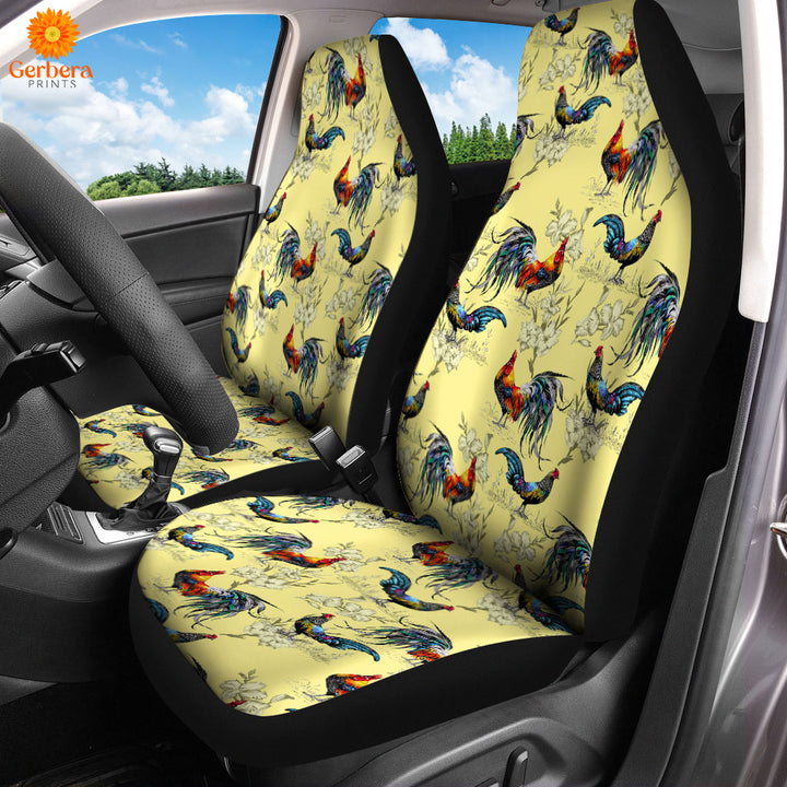 Colorful Farm Chicken Roosters Silhouettes Love Flowers Car Seat Cover Car Interior Accessories CSC5149
