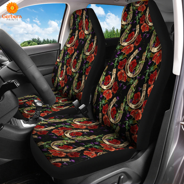 Gold Horseshoe Red Poppies Flowers Car Seat Cover Car Interior Accessories CSC5265