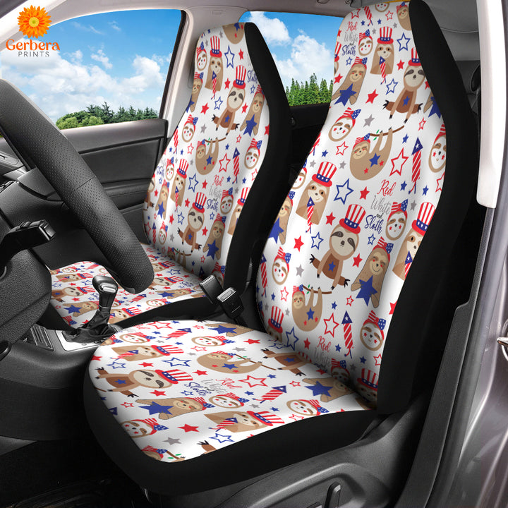 Patriotic Sloth Bears For Independence Day 4th Of July Car Seat Cover Car Interior Accessories CSC5396