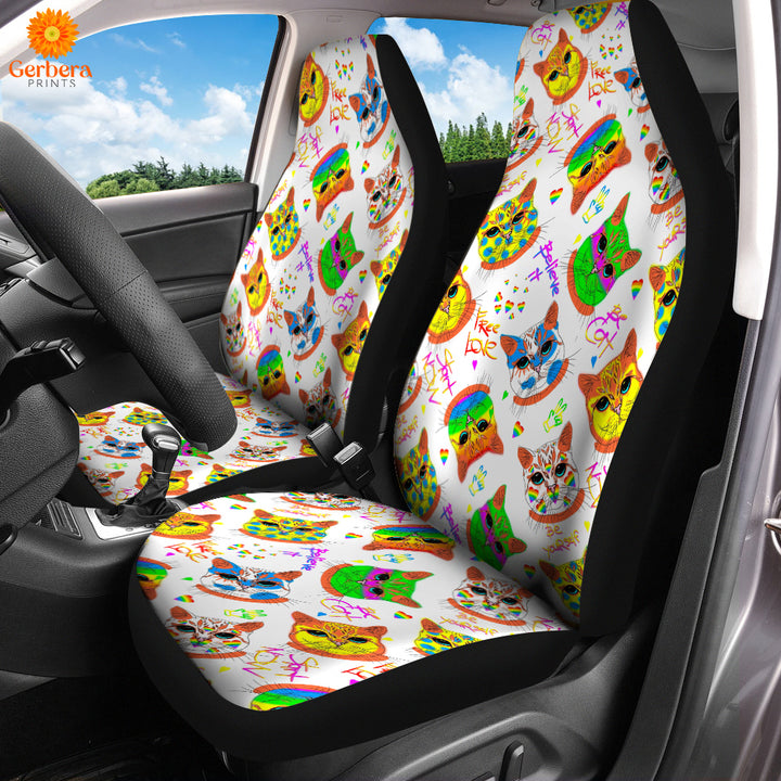 Amazing Hippie Cat LGBT LGBTQ Be Yourself Car Seat Cover Car Interior Accessories CSC5434