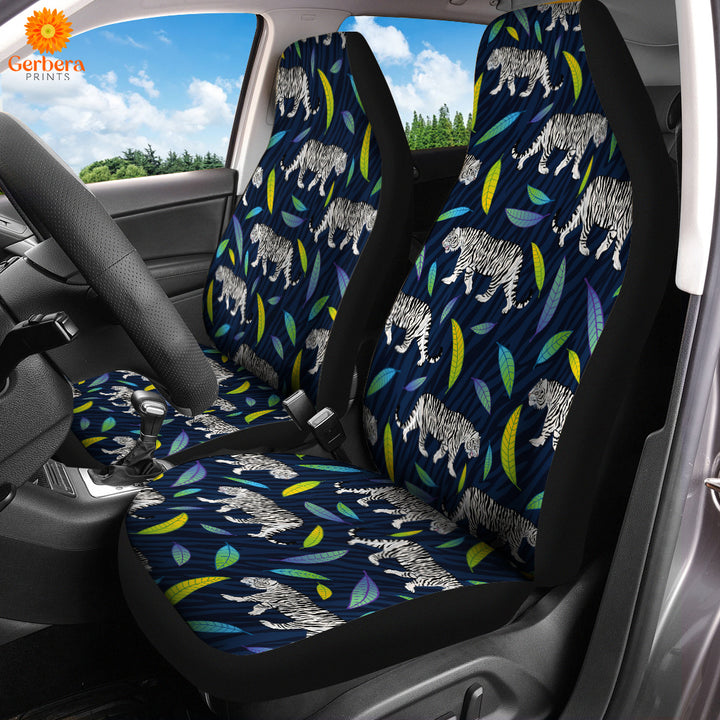 White Tiger Walking Roar Wild Leaves Car Seat Cover Car Interior Accessories CSC5586