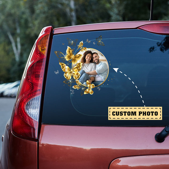 Gold Butterflies Couple Lovers Custom Text Vinyl Car Decal Sticker