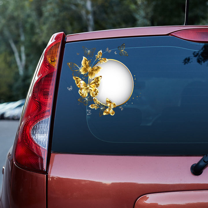 Gold Butterflies Couple Lovers Custom Text Vinyl Car Decal Sticker