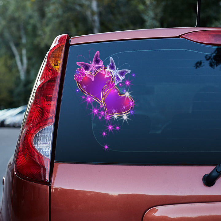 Purple Heart Love Butterflies Custom Text Vinyl Car Decal Sticker